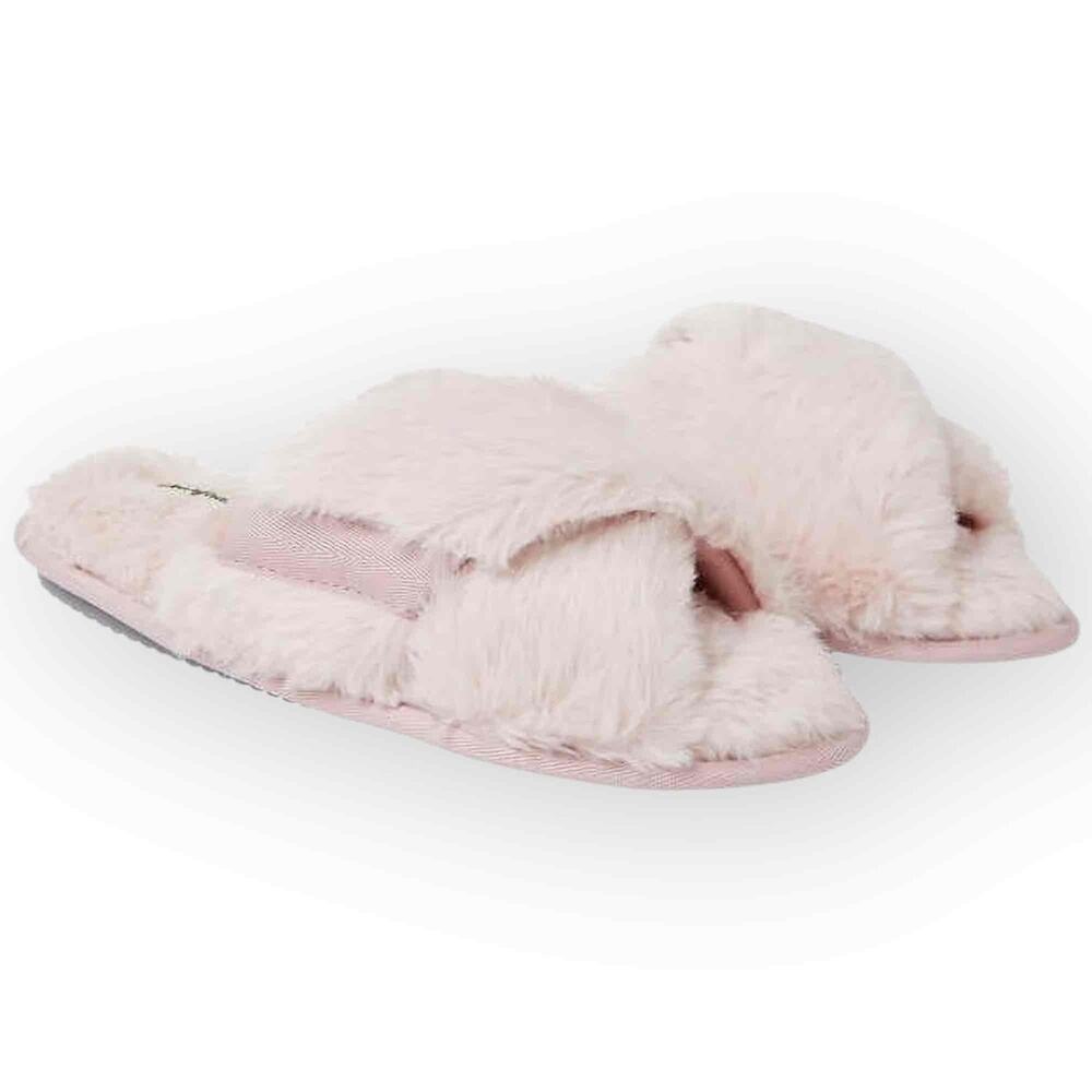 NWT Dearfoams Women’s Jessica Furry Cross Band Slide Slipper Pale Mauve Small - Picture 4 of 6